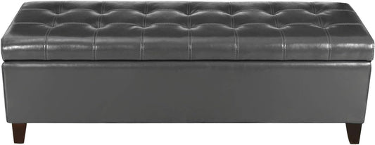 Joveco Storage Ottoman Bench, Tufted Leather 51 Inch Storage Bench for End of Bed Bedroom Living Room (51”, Dark Gray)
