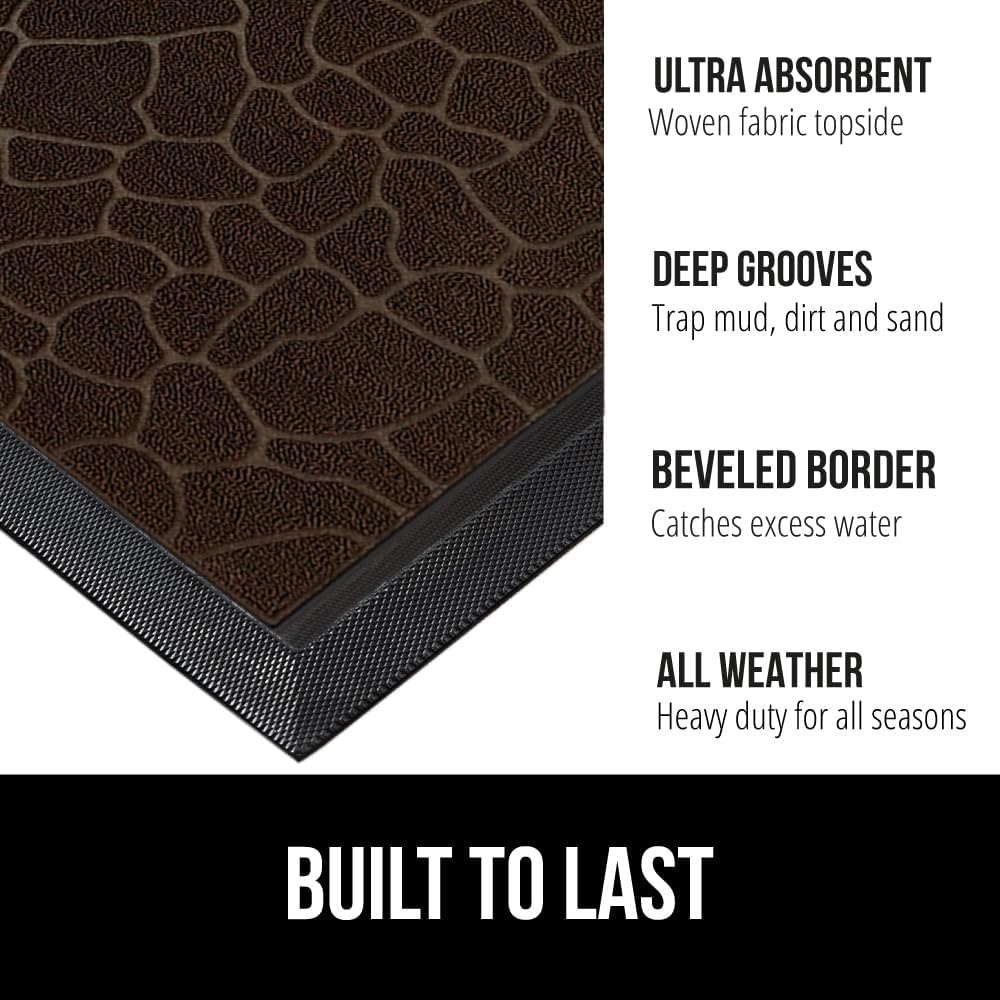 GORILLA GRIP 100% Waterproof All-Season WeatherMax Doormat, 47x35, US Designed Natural Rubber, Stain and Fade Resistant, Low Profile Indoor Outdoor Door Mats, Easy Clean Patio Mat, Dark Brown Pebble