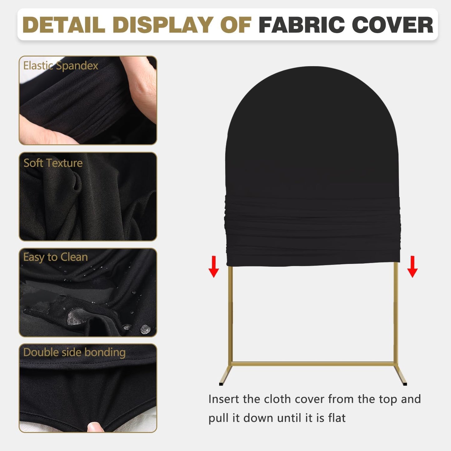 Arch Backdrop Stand and Cover Set, Metal Balloon Arch Backdrop 6.6ft, Gold Arched Stand Frame for Wedding, Parties,Birthday, Backdrop Decorations (Black,6.6ft)