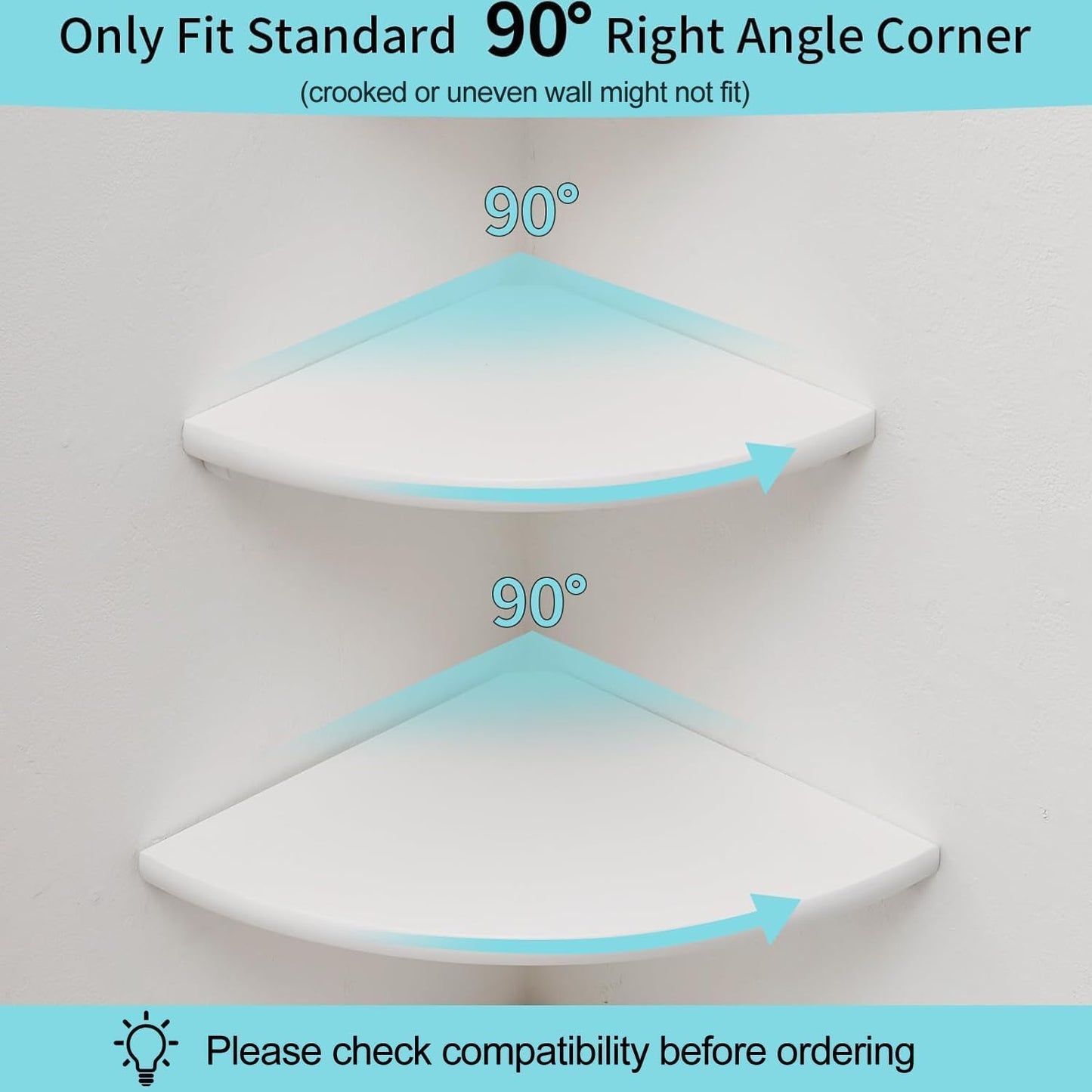 Corner Shelf, Solid Oak Wood Floating Corner Shelf Wall Mount Round End Floating Speaker with Wire Hole for Small Plant Photo for Bedroom Kitchen, Living Room White