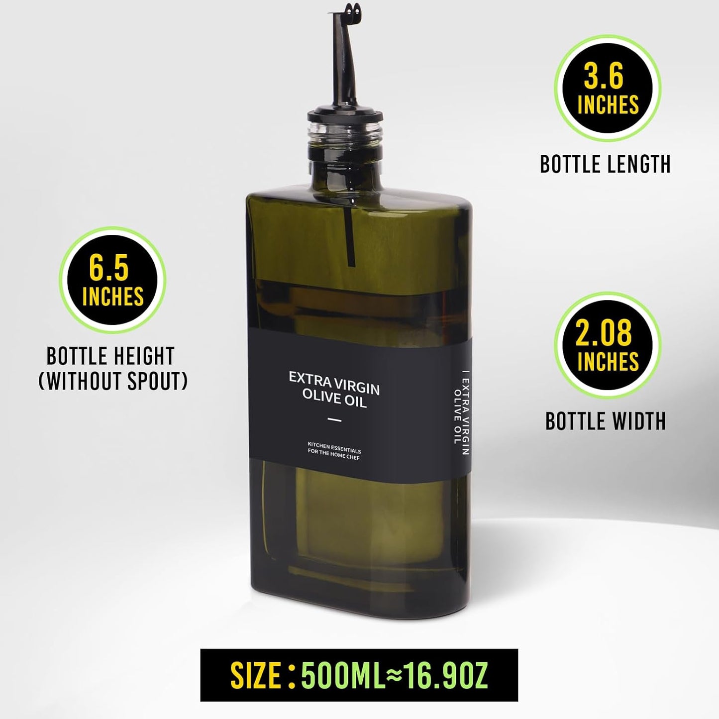 Glass Multi-Purpose Kitchen Dispenser Set | Universal for Olive Oil, Vinegar, Soy Sauce, and Syrup with Stainless Steel Pourers,2-Pack Dark Green,Avoid Sunlight