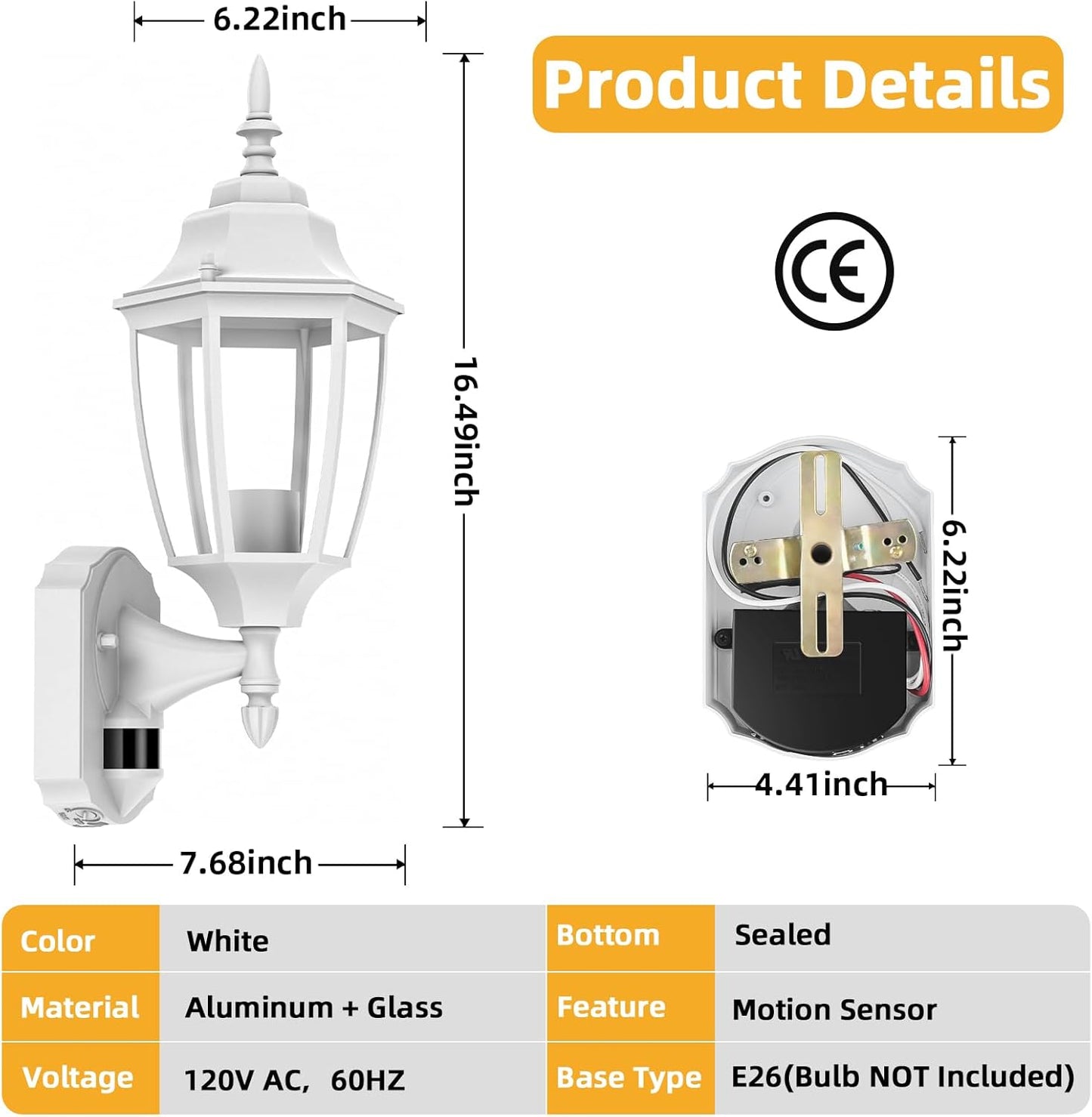 Lamomo Outdoor Wall Sconce, Dusk to Dawn Motion Sensor Light Fixtures, Exterior Aluminum Waterproof White Porch Lights for Patio Front Door Garage (1 Pack)