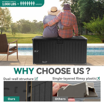 YITAHOME XL 150 Gallon Large Deck Box,Outdoor Storage for Patio Furniture Cushions,Garden Tools,Waterproof,Lockable (Black)