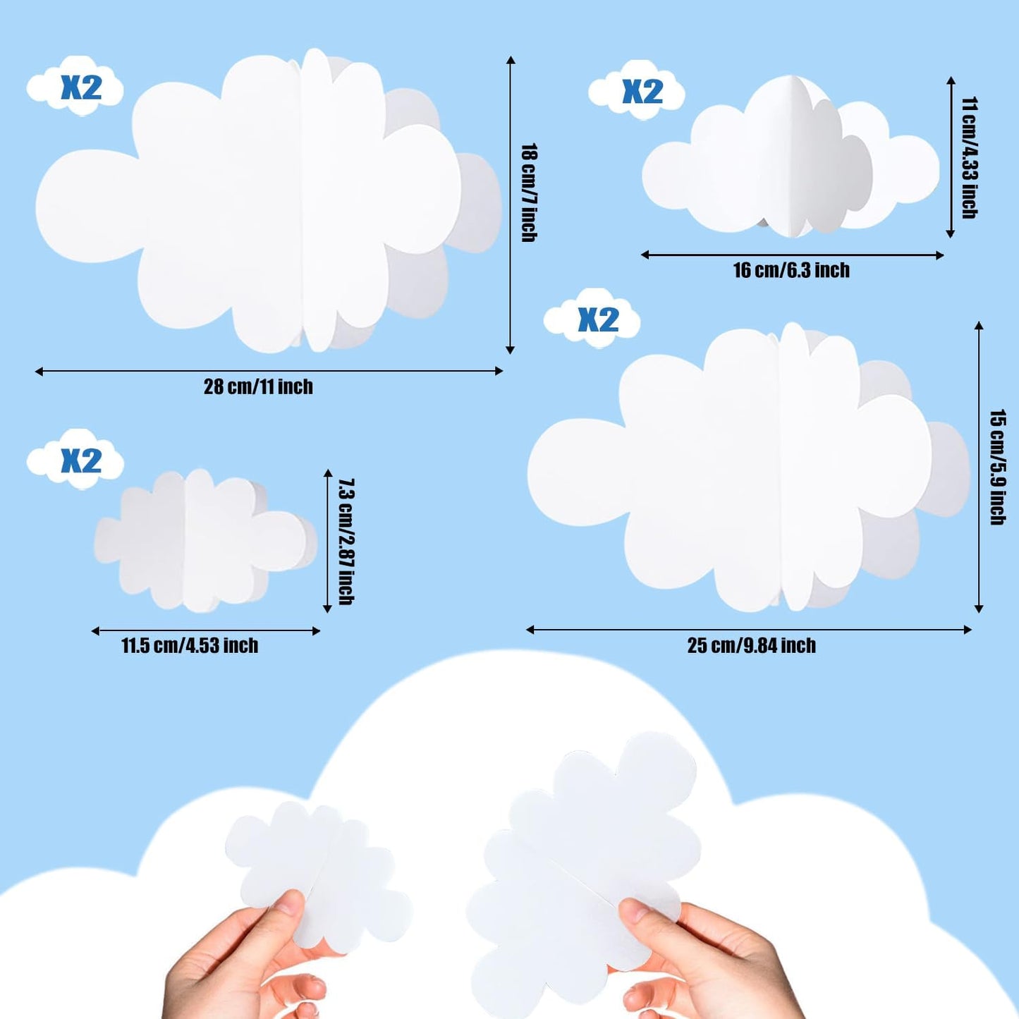 8 Pcs Hanging Clouds for Ceiling - Artificial Cloud Props for Art, Wedding, Bridal Shower, Bedroom