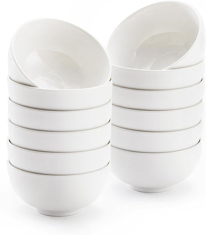 White 4.5in Small Ceramic Bowls 12 OZ, AntoKueh Cereal Bowls Set of 12 for Dessert, Rice, Jello, Family dressfamily gatherings, hosting dinner parties