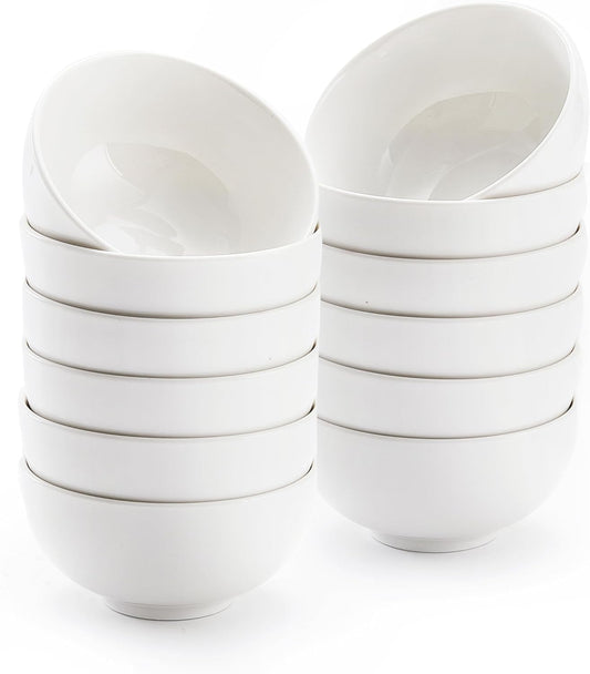 White 4.5in Small Ceramic Bowls 12 OZ, AntoKueh Cereal Bowls Set of 12 for Dessert, Rice, Jello, Family dressfamily gatherings, hosting dinner parties