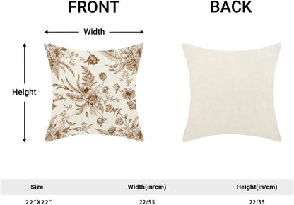 CXMEIFLY Spring Floral Leaves Pillow Covers 22 x 22 Inch Set of 2 for Chinoiserie Flowers Decor Throw Pillows Brown and White Seasonal Plant Outdoor Decorative Cushion Cases for Couch Bed Decorations