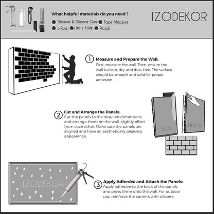 IZODEKOR 3D Wall Panels Brick Effect - Cladding, Stone Look, Styrofoam Facing for Living Room, Kitchen, Bathroom, Balcony, Bedroom, Back of Counter | The Telegraph Road (3 Piece Panel) | Covers 16sqft