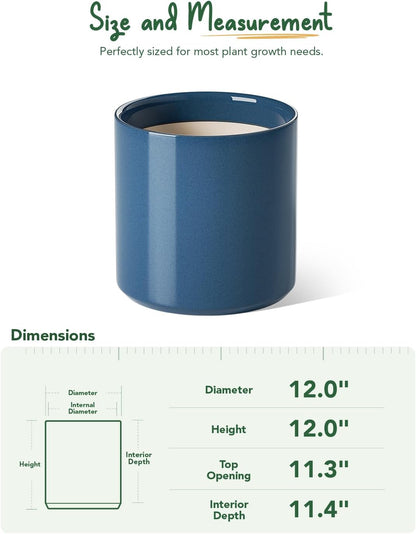 LE TAUCI 12 Inch Pots for Plants, Ceramic Large Plant Pot for Indoor Plants, Mid-Century Modern Flower Planter Pots with Drainage Hole and Removable Plug, Round Planter Pot, Reactive Glaze Blue