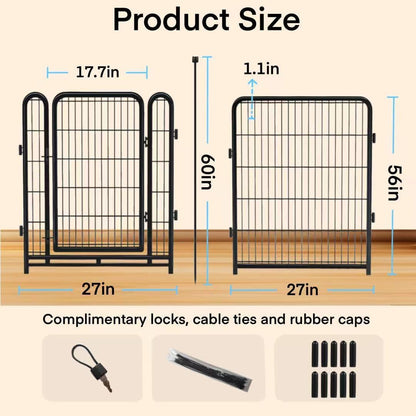10 Panels Dog Fence Outdoor for Yard, 56 in(H) X22.1 Ft(L) Gate 17.7 Inches Wide with Low Sills, Tall Garden Fence with Gate,Heavy Duty Temporary Fencing for Dogs