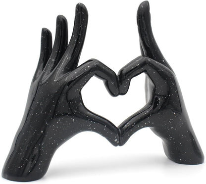 Accessoryway Black Heart Hands Decor Sculpture,Small Love Finger Gesture Decorative Sculpture for Wedding Dresser Shelves Desktop Knick Knacks Home Decor & Ring-Holder Display Stand