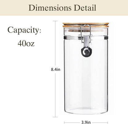 Glass Storage Jars Set Elegant Containers with Airtight Bamboo Lids, Perfect for Kitchen Organization - Flour, Rice, Pasta, Sugar, Coffee Beans, Accessories Included (Coffee Jar x 2)