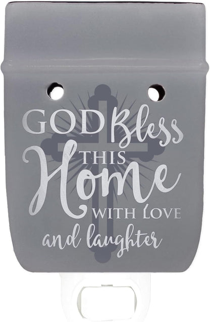 Elanze Designs God Bless This Home with Love Grey Stoneware Electric Plug-in Wax Tart Oil Warmer