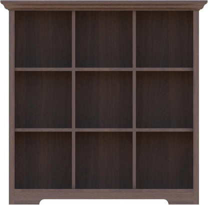 Cube Shelf Bookcase with Base - Wooden 3 Tiers Floor Standing Low Storage Cabinet for Home and Office, 9-Cube Lattice Bookshelf, Walnut
