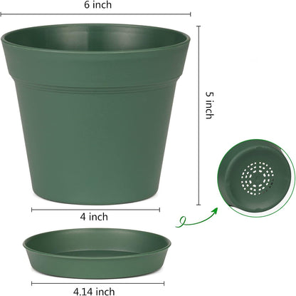 homenote Plant Pots,15 Pack 6 inch Flower Pots with Multiple Drainage Holes and Saucers,Plastic Planters for All Home Garden Flowers Succulents(Green)