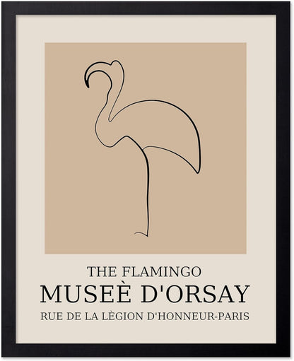 Poster Master Vintage Poster - Retro Minimalist Print - Gift for Artist, Housewarming - Flamingo, Line Drawing, Sketch, Abstract - Wall Decor for Living Room, Bedroom, 16x20 Black Framed