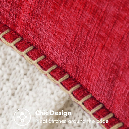 MIULEE Pack of 2 Christmas Pillow Covers 20x20 Inch Red Farmhouse Decorative Throw Pillow Covers with Stitched Edge Soft Chenille Solid Dyed Couch Pillow Covers for Sofa Bed Living Room
