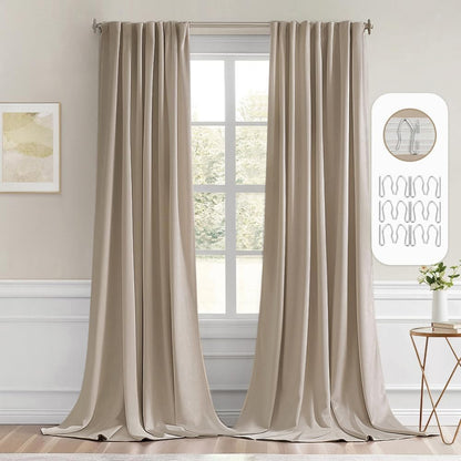MIULEE Taupe Back Tab Blackout Curtain 96 Inch Long 2 Panels Set for Bedroom, Rod Pocket/Pinch Pleat Thermal Insulated Living Room Darkening Pleated Light Blocking Floor to Ceiling Drape