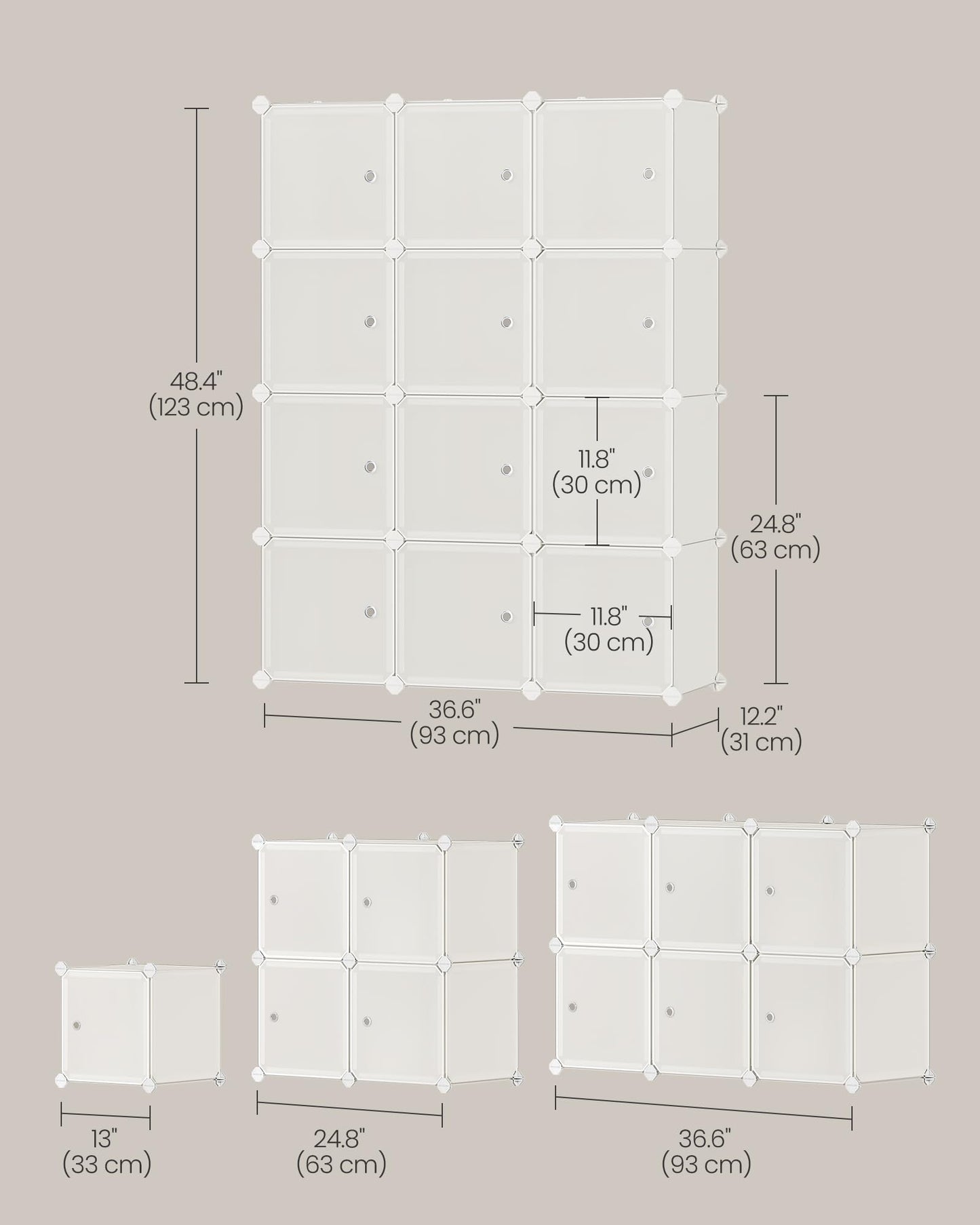 SONGMICS Cube Storage Organizer, Set of 12 Plastic Cubes, Closet Storage Shelves, DIY Plastic