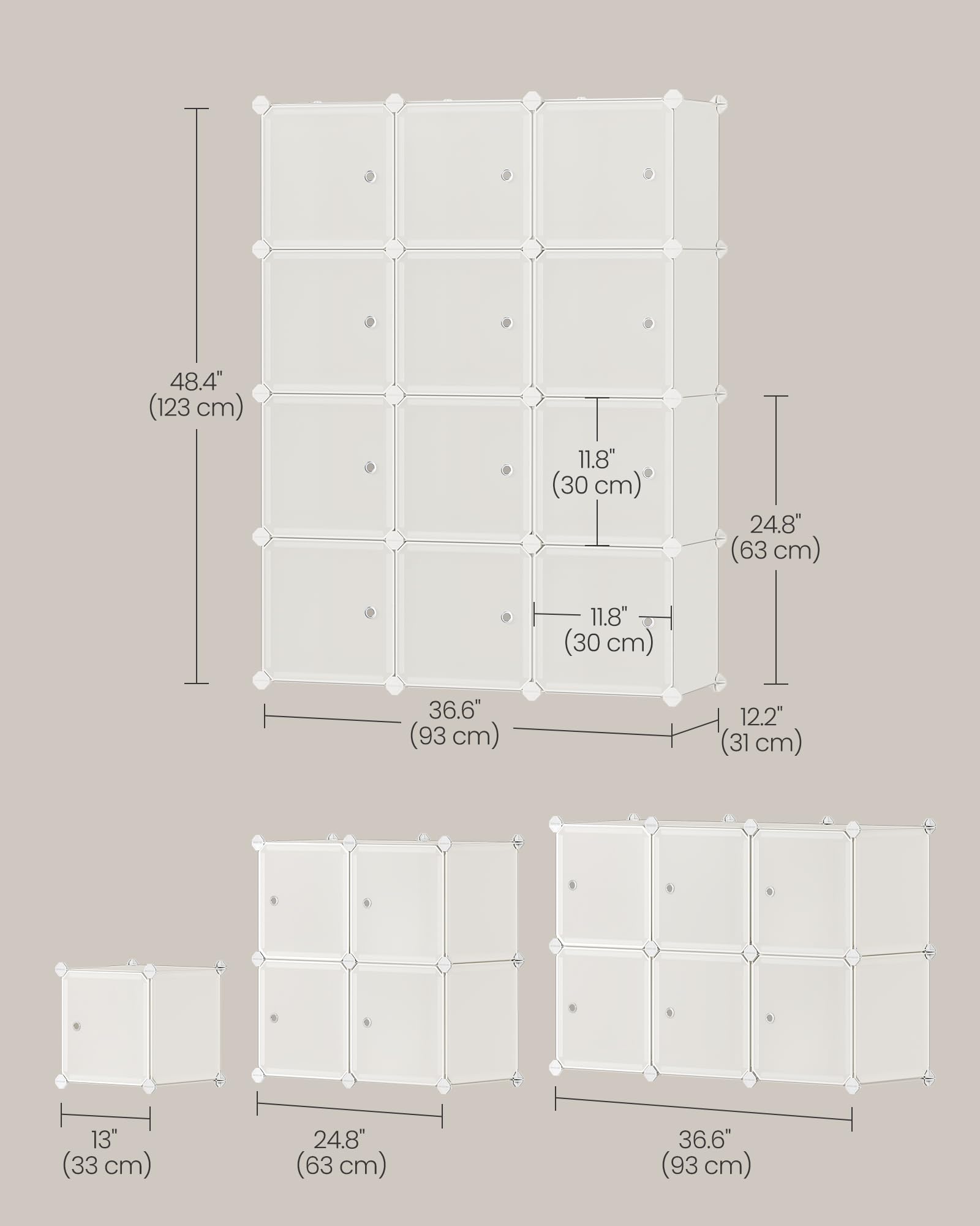 SONGMICS Cube Storage Organizer, Set of 12 Plastic Cubes, Closet Storage Shelves, DIY Plastic