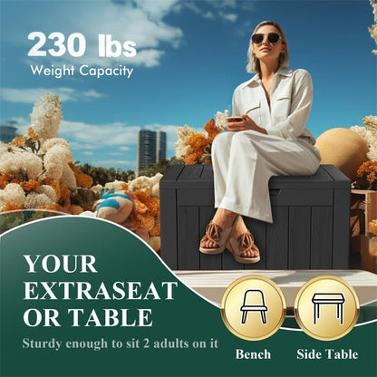 36 Gallon Outdoor Deck Box,Storage Lockable Waterproof Patio Furniture,Garden Tools,Cushions,Pool Accessories Outside Storage Resin Box(Black)