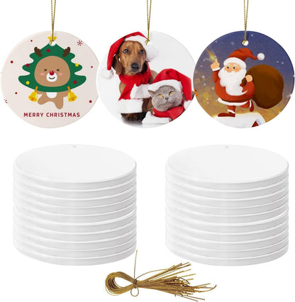 Sublimation Ornaments Bulk Ceramic Discs White Round Porcelain Personalized Ceramic Discs for Heat Press Printing - Ideal Xmas Tree Decorations & Craft Blanks (20 PCS)