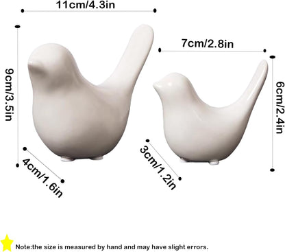 Small Animal Statues, White Bird Figurines Home Decor, Modern Home Decorative, Ceramic Decor for Office Desktop, Bookshelf, Bedroom, Living Room, Cabinets (White 2 Pcs)