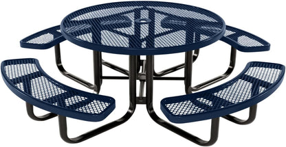 Coated Outdoor Furniture Heavy-Duty Portable Outdoor Kids Table with Umbrella Hole, Expanded Metal Kids Picnic Table, Commercial-Grade, Made in America (46 In, Round, Childrens, Textured Dark Blue)