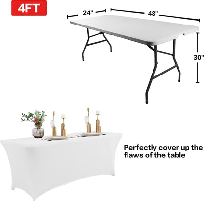 IVAPUPU 4FT Spring Table Cloth for Rectangular Fitted Events Stretch White Table Covers Washable Cover Spandex Tablecloth Protector for Party, Wedding, Cocktail, Banquet, Festival