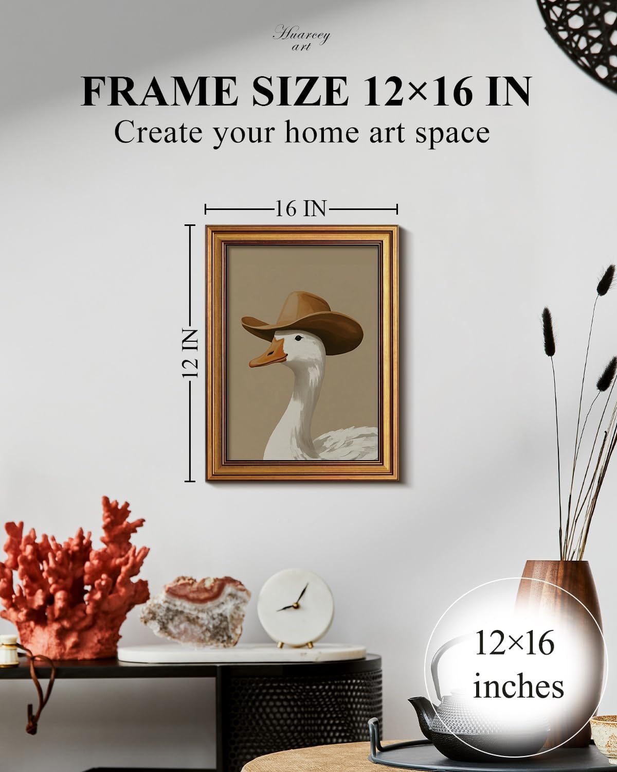 HUARCEY Gold Framed Vintage Wall Art for Living Room, Trendy Duck Canvas Print Wall Decor Maximalist Eclectic Artwork Gallery Picture Oil Painting Boho Western Cowboy Decor Bedroom Bathroom 12"x16"