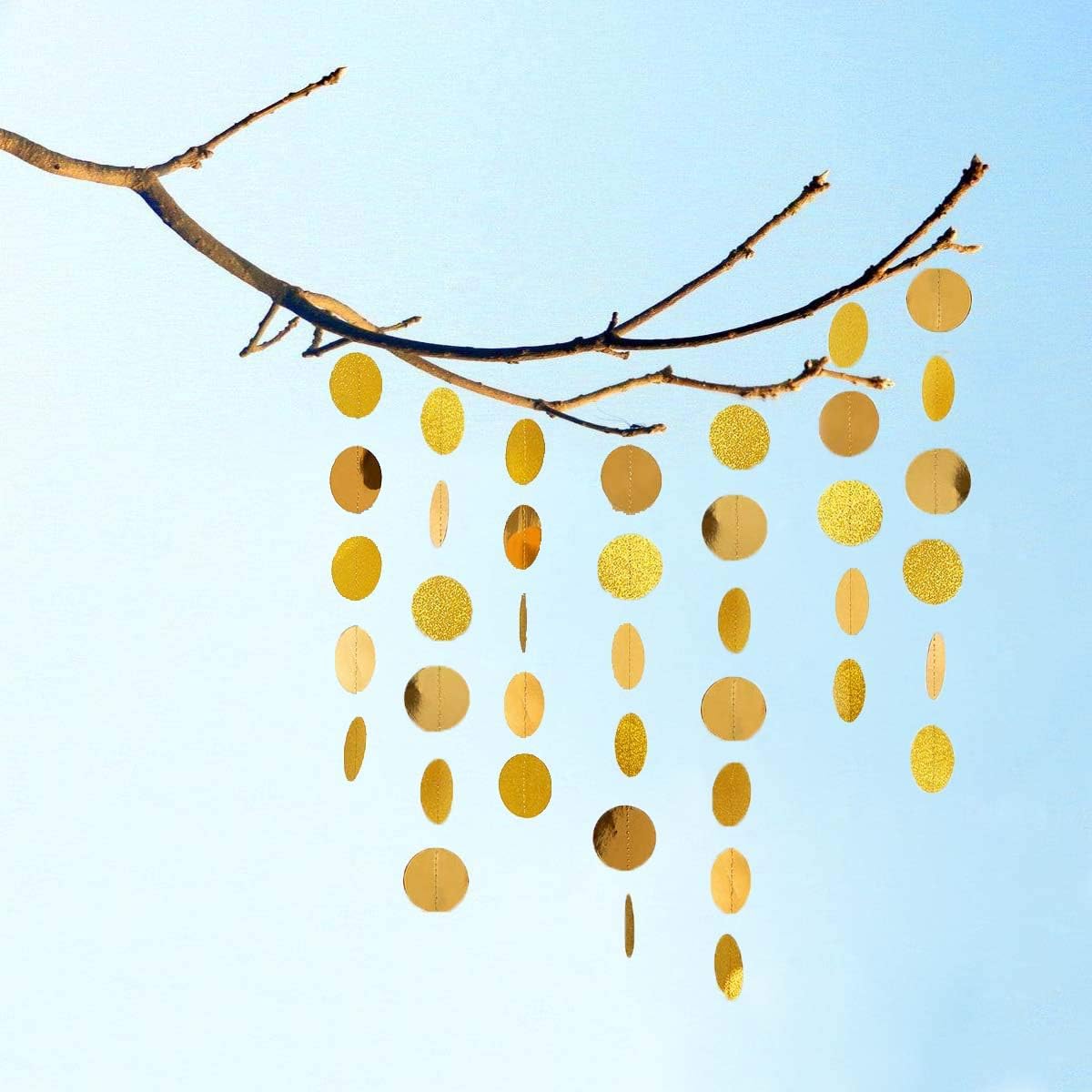 6 Pcs Glitter Gold Paper Circle Dots Garland Party Hanging Decorations Birthday Party Bachelorette Party Engagement Party Bridal Shower Wedding Baby Shower Christmas Supplies Photo Backdrop (52 Feet)