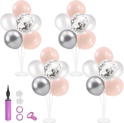 Pink and Silver Balloon Stand Centerpiece Table Decorations for Baby Shower Wedding Engagement Bridal Shower Anniversary Mother's Day Birthday Party Decorations(Pink silver set4)