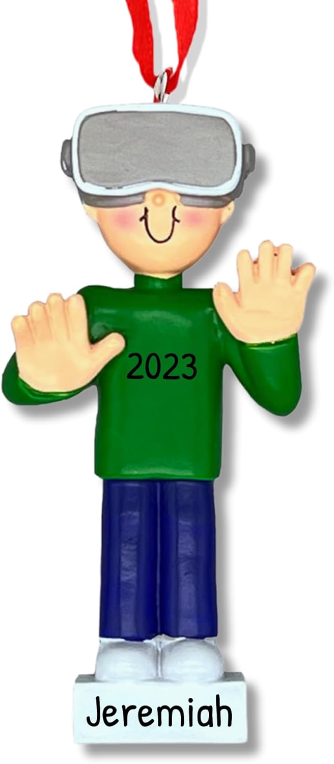 Ornaments by Elves - Personalized Virtual Reality Male Blonde Christmas Ornament - Tech Enthusiast Decor, Unique Gift for Boys, Teens, Brothers - Tree Decoration - in a Giftable Packaging