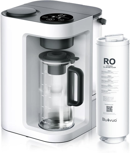 Bluevua RO100ROPOT-Lite(UV) Reverse Osmosis System Countertop Water Filter, 7-Stage Purification with UV and Remineralization, TDS & Filter Life Monitoring, Portable Water Purifier, White