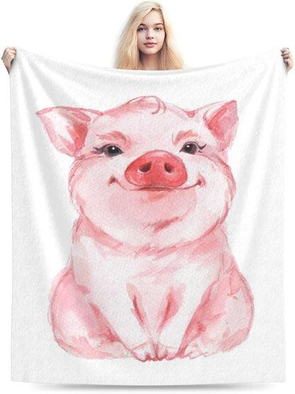 HGOD DESIGNS Lovely Pink Pig Watercolor Blanket, Super Soft Pig Throw Blanket 50"x60" Blanket for Bed Couch Chair Fall Winter Camping Living Room Office