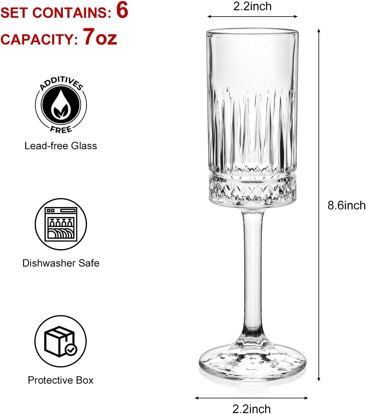 Champagne Flutes Set of 6, 7oz Square Champagne Glasses, Lead-Free Crystal Champagne Flute Glass, Unique Gift for Birthday, Wedding, Anniversary