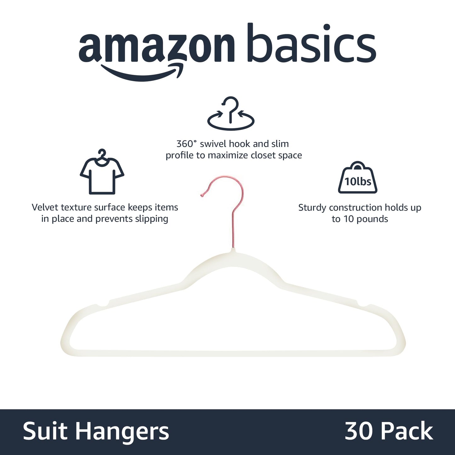 Amazon Basics Slim Velvet Non-Slip Space Saving Suit Clothes Hangers, Closet Organizer, Ivory/Rose