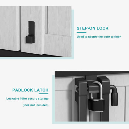 Vixzen 233 Gallon Larger Outdoor Deck Box,Lockable Resin Waterproof Storage Box,UV Resistant,Weather Resistance,Outside Storage Bin for Gardening Tools,Pool Supplies, Black and White