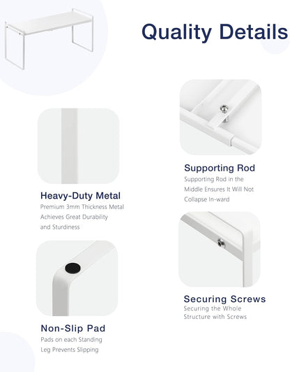 Nxconsu Expandable Cabinet Shelf Organizer Riser for Kitchen Pantry Cupboard Under Sink Countertop Home Storage Organization Rack Space Saver Freestanding Heavy Duty Nonslip Stackable White Large