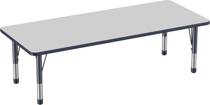 FDP Rectangle Activity School and Classroom Kids Table (30 x 72 inch), Chunky Toddler Leg, Adjustable Height 15-24 inches - Gray Top and Navy Edge