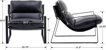 DUOMAY Mid-Century Accent Chair Armchair, Comfy PU Leather Leisure Chair Lazy Chair with Metal Leg for Living Room Bedroom Office Apartment, Black