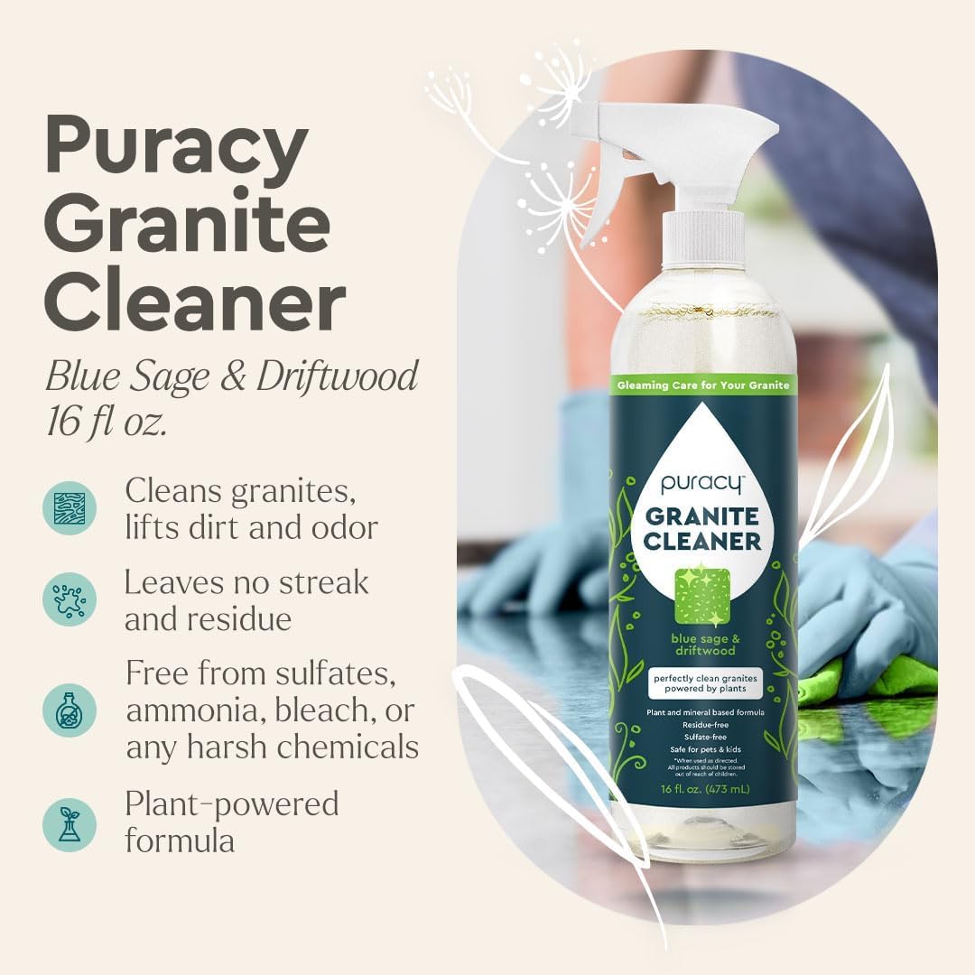 Puracy Natural Granite Countertop Cleaner - Plant-Powered - Streak-Free Marble, Quartzite, Countertop Granite Cleaner (Blue Sage and Driftwood, 16 fl oz)