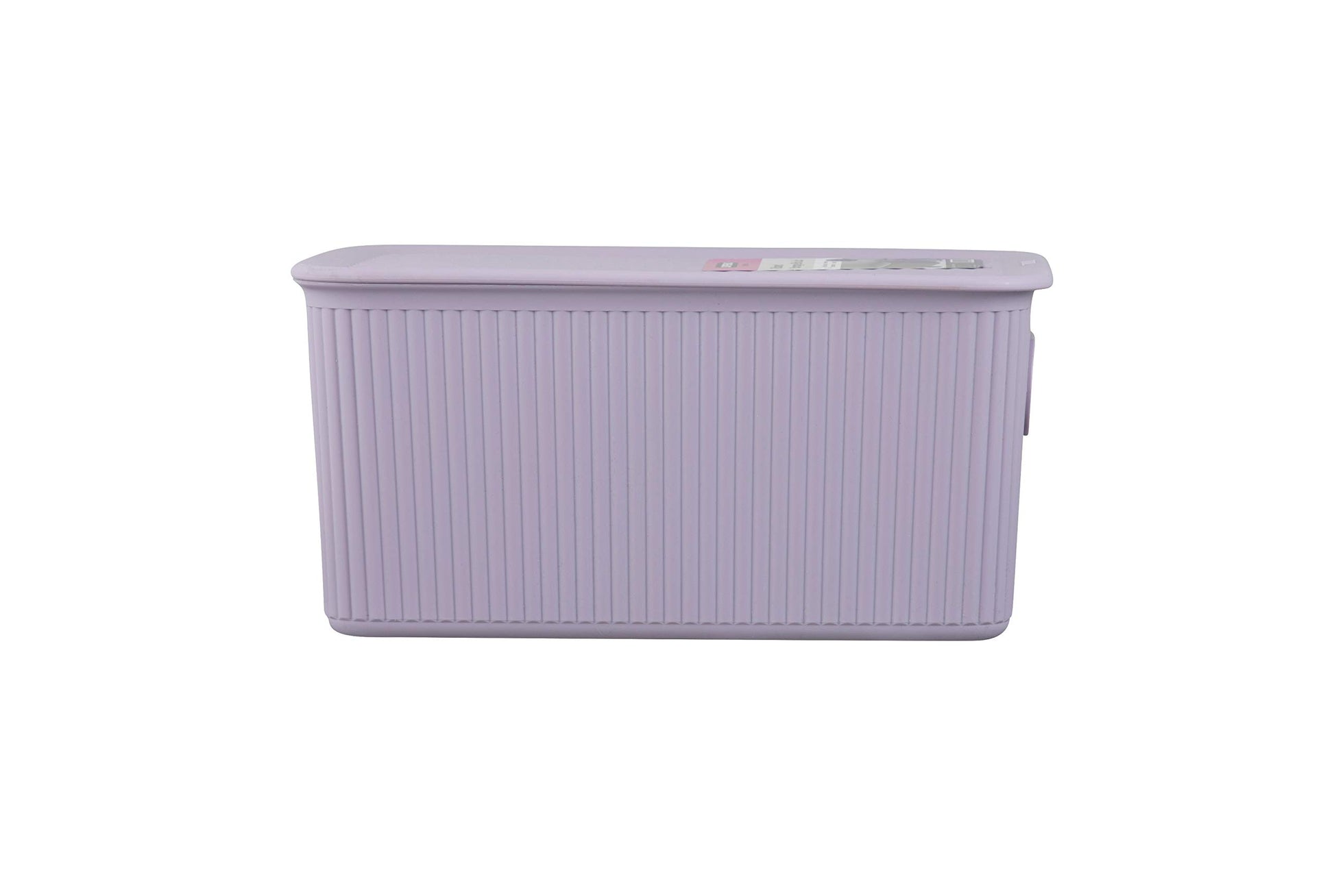 Superio Ribbed Collection - Decorative Plastic Basket Lidded Home Storage Bins Organizer, Medium