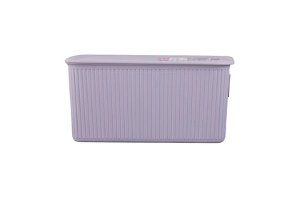 Superio Ribbed Collection - Decorative Plastic Basket Lidded Home Storage Bins Organizer, Medium