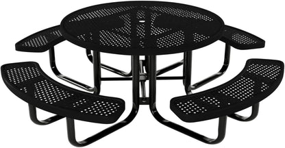 Coated Outdoor Furniture Heavy-Duty Portable Outdoor Kids Table with Umbrella Hole, Punched Steel Kids Picnic Table, Commercial-Grade, Made in America (46 In, Round, Childrens, Textured Black)