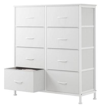 Sweetcrispy 8 Drawer Fabric White Dresser for Bedroom, Tall Double Dresser