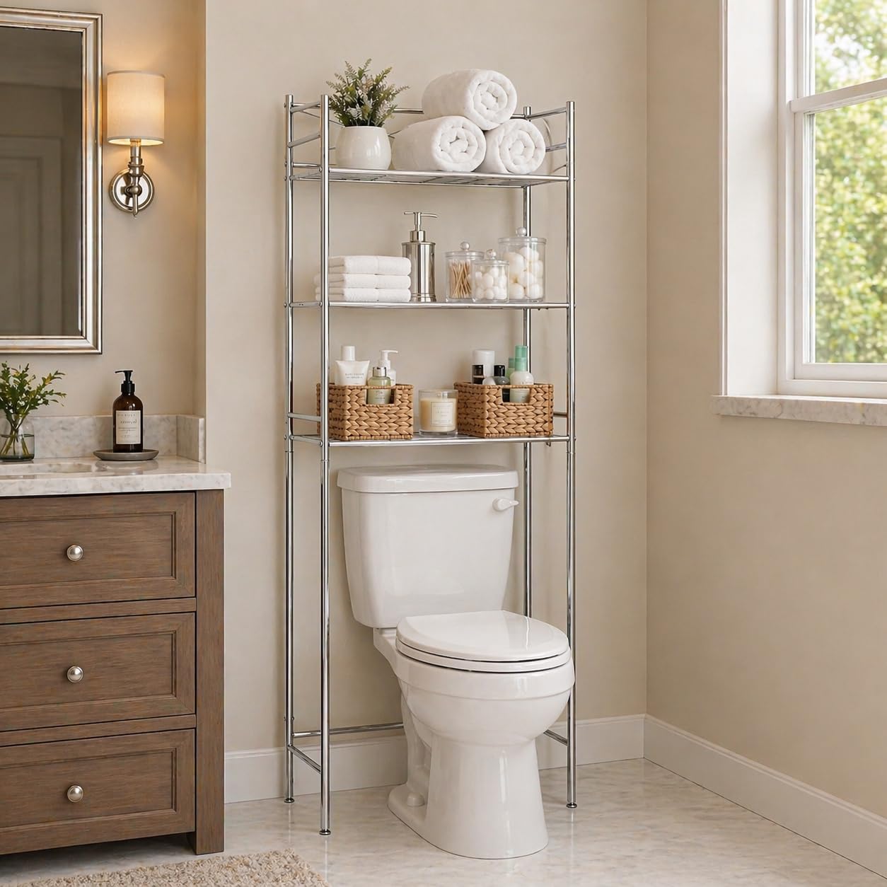 Honey-Can-Do 3-Tier Metal Bathroom Shelf Space Saver, Over The Toilet Storage Rack Organizer