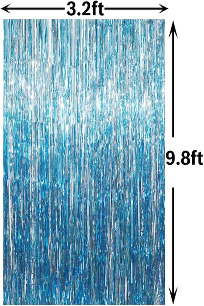 GOER 3.2 ft x 9.8 ft Metallic Tinsel Foil Fringe Curtains Party Photo Backdrop Party Streamers for Birthday,Graduation,New Year Eve Decorations Wedding Decor (Light Blue,5 pcs)