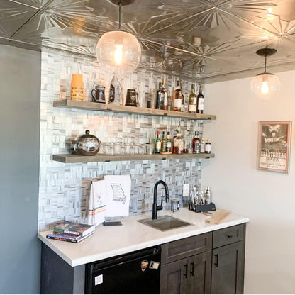 Rustic Shelves with J-Brackets Set of 2, Industrial Shelf, Kitchen Shelves, Solid Wood, Decorative Wall Storage, Heavy Duty, URBANDI (Grey, 12Wx8D)