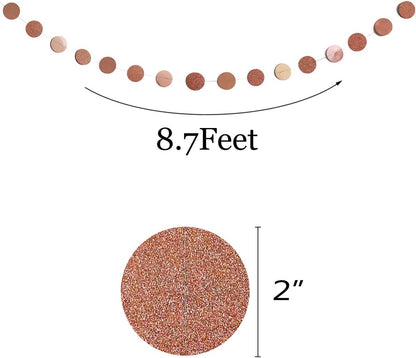 6 Pcs Glitter Rose Gold Paper Circle Dots Garland Party Hanging Decorations Bachelorette Party Engagement Party Bridal Shower Wedding Baby Shower Birthday Party Supplies Cute Photo Backdrop (52 Feet)